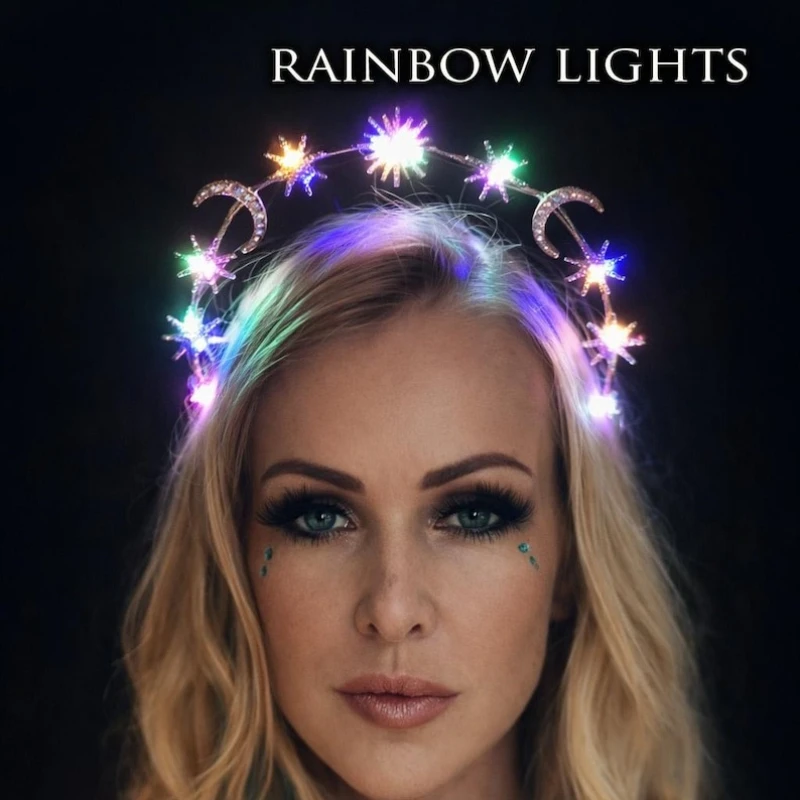 Star Moon Rhinestone Halo Crown, LED Glow Crystal Celestial Headband for Women Wedding Rave Halloween Bridal  Celestial Hair - view 3