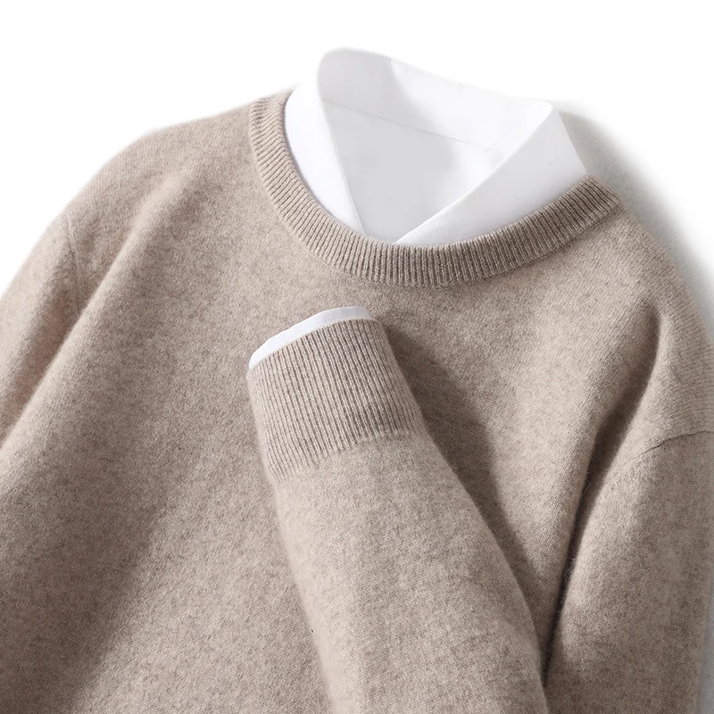 

100% Merino wool men's long sleeved pullover sweater casual loose knit new men's O-neck wool sweater available in multiple color