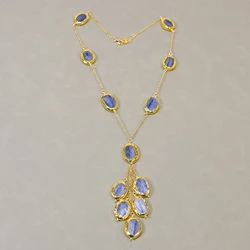 G-G 24K Gold Plated Natural Blue Kyanite With Electroplated Edge Gold Plated Chain Necklace 20