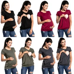 ALTERNursing-T-shirt à ourlet irrégulier pour femme enceinte, chemise d'allaitement, t-shirt décontracté à manches courtes, t-shirt d'infirmière basique, solide, Y-Enceinte
