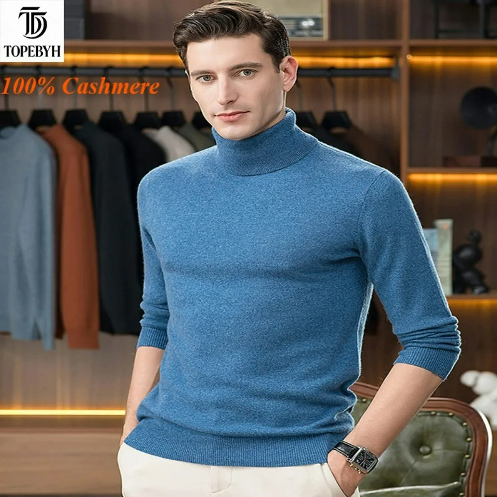 

100% Pure Cashmere Premium Business Casual Turtleneck Sweater Warm Long-Sleeve Wool Sweater Knitted Tops
