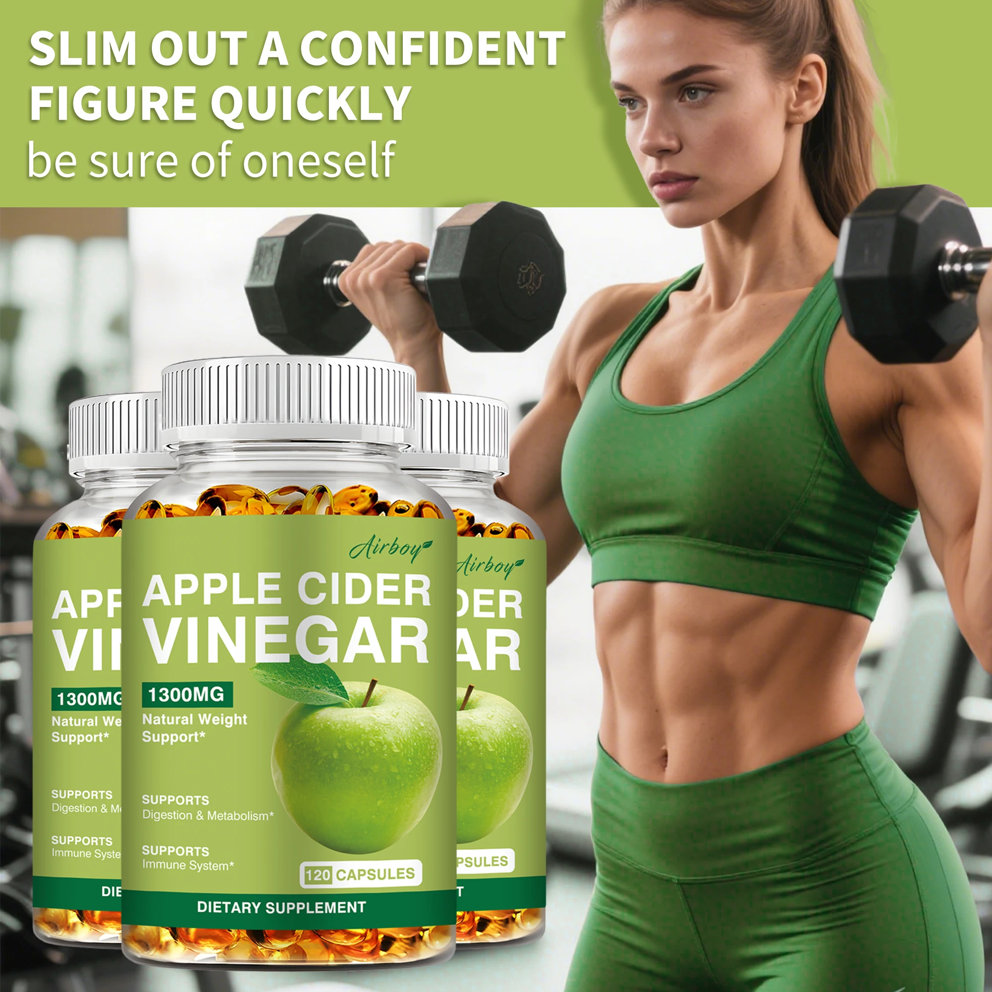

Apple Cider Vinegar - Weight Management, Reduces Gas and Bloating, Metabolism, Promotes Cardiovascular & Digestive Health
