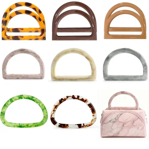 Imagen 1 del producto Bolsa tejida con mango de resina en forma de D, bolsa de playa, mango decorativo reemplazable, accesorios DIY, 2/4/6 Uds.
