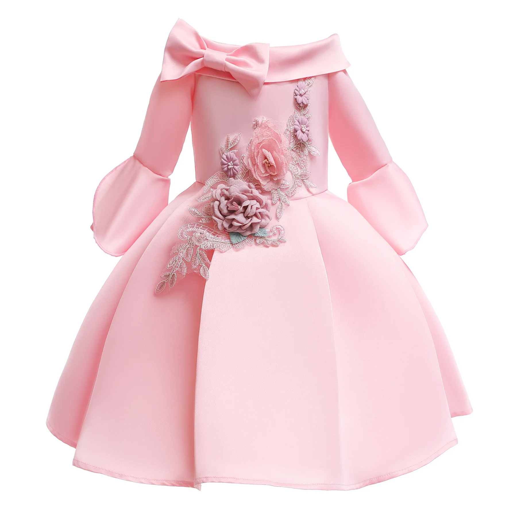 

Elegant Girls Embroidery Flower Off Shoulder Dresses For Kids Halloween Party Dance Performance Gown Children Clothing 3-8Y