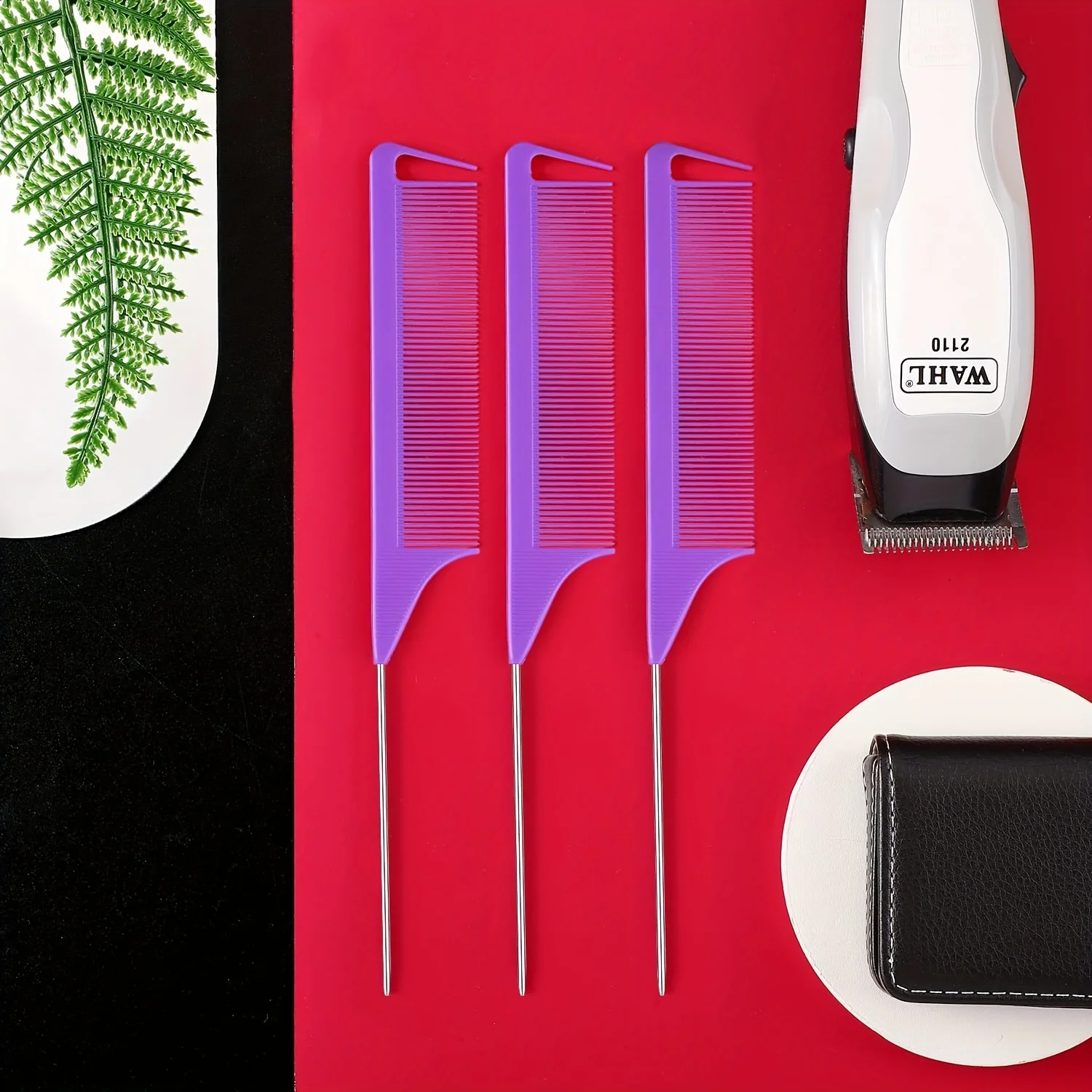30-teiliges Set mit Kämme mit spitz zulaufendem Ende, geeignet für die Haarstyling-Entwicklung, Kammzähne aus Kunststoff und Metallgriff, hitzebeständiger Kamm. – Detail 4