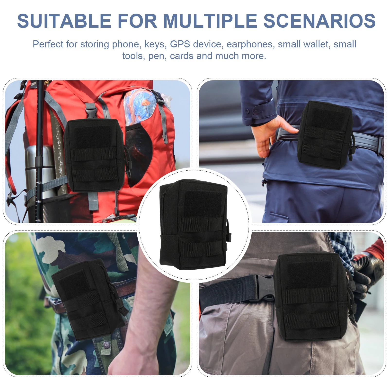 

Waterproof Outdoor Waist Pouch Heavy Duty Lightweight Material for Phone Cards Tools Storage with Key Chain Hiking Camping