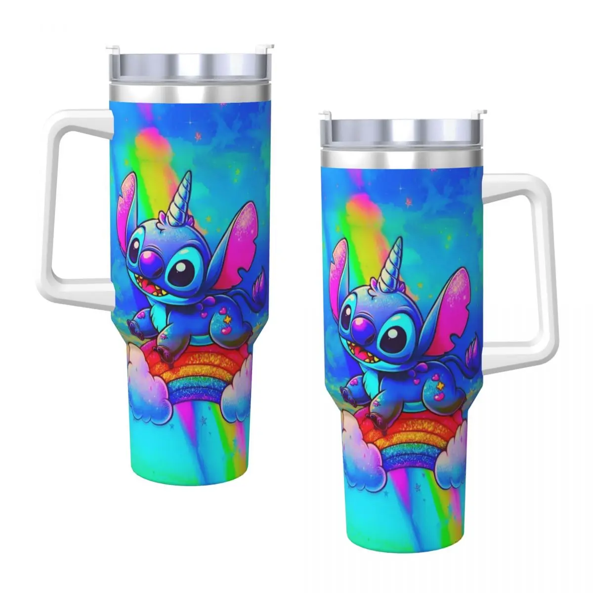 Stainless Steel Tumbler Stitch Cartoon HD Printed Car Mugs With Straws Travel Hot Drinks Water Bottle Keep Heat 40oz Thermal Mug