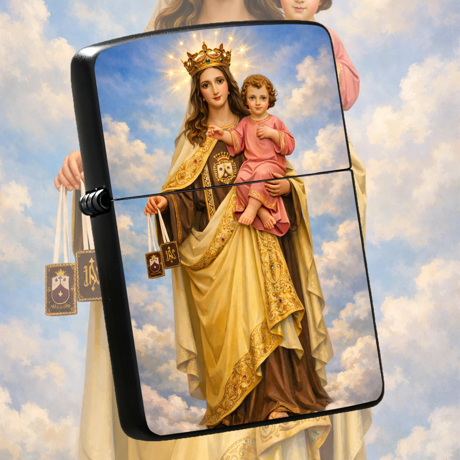 Our Lady of Mount Carmel Printed Lighter, Classic Holy Virgin Child Jesus Pattern Windproof Lighter, PORTABLE Durable Igniter, Exquisite Religious Themed Collectible Gift for Faith Believers Daily Use A Fun and Humorous Lighter