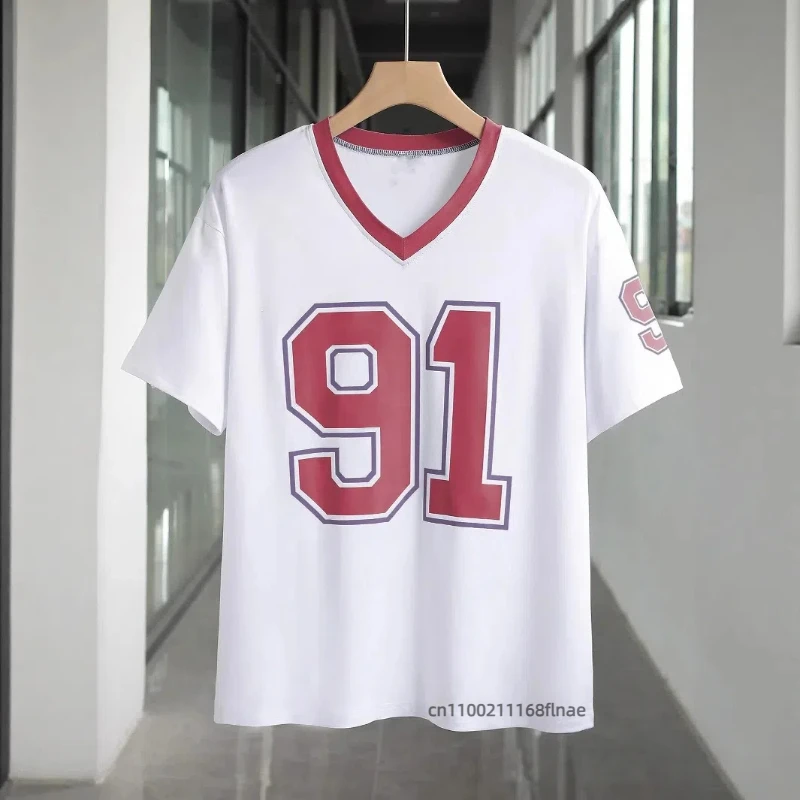 스트리트 댄스 드레스 여성 여름 v 넥 스포츠 스타일 패션 트렌드 반팔 캐주얼 91 디지털 프린트 패턴 티셔츠 짧은