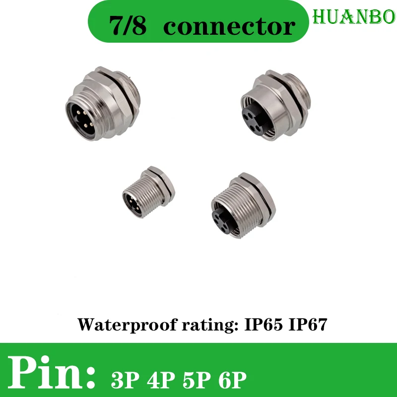 

7/8 Solder Socket 3 4 5 6 Pin Waterproof IP67 Mounting Connector