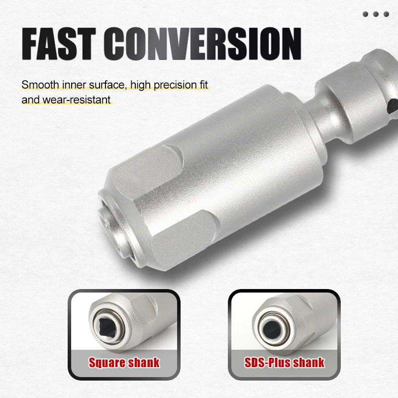 Adapter for converting Impact Wrench to Electric Hammer Converts to SDS-Plus/Square interface For use with Drill/Impact Wrench