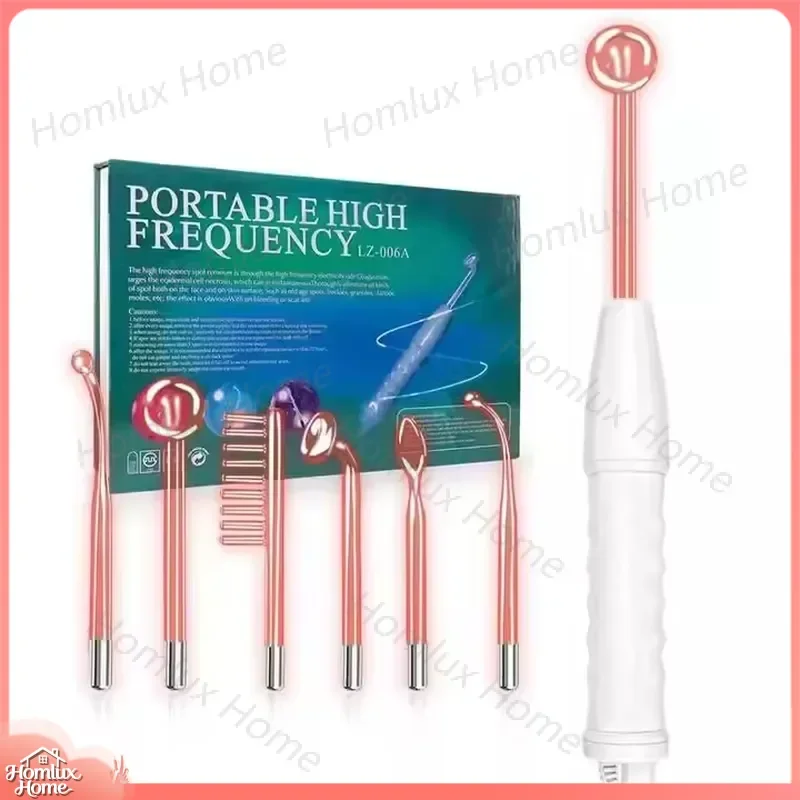 New 6 Color Professional Facial Beauty Tool Portable High Frequency Facial Wand with 4 Tubes Skin Care Device for