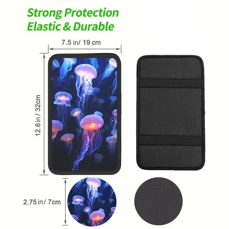 3pcs Jellyfish Ocean Armrest And Cup Holder Set, Dark Blue Sea Decor Car Interior Additions And Decorations for Men And Women
