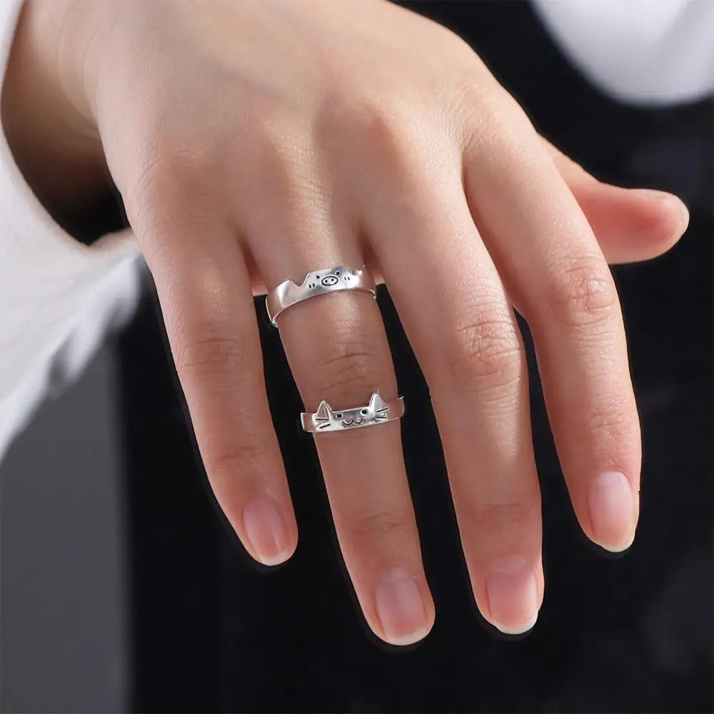 

Unique Geometric Animal Couple Ring Cute Dog Korean Style Cat Opening Ring Dull Polish Alloy Valentine's Day Gift Couple