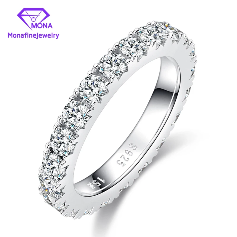 

Full Eternity DEF Color 0.1Ct Round Shape Moissanite Diamond Wedding Band Silver Plated White Gold Ring 925 Silver Rings