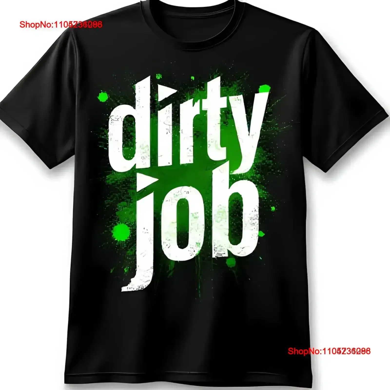 تي شيرت رجالي أسود مع جريئة قذرة على تصميم رش أخضر عتيق ملابس مصممة مغسولة أنيقة ومريحة عتيقة