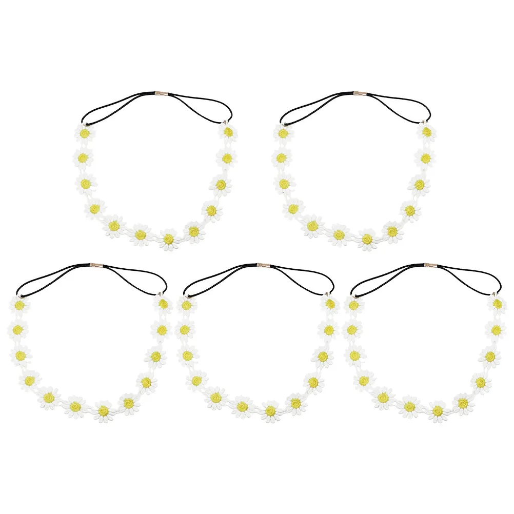 5Pcs Daisy Flower Hairband White Yellow Exquisite Unique Design Comfortable Breathable Lightweight Female Headwear