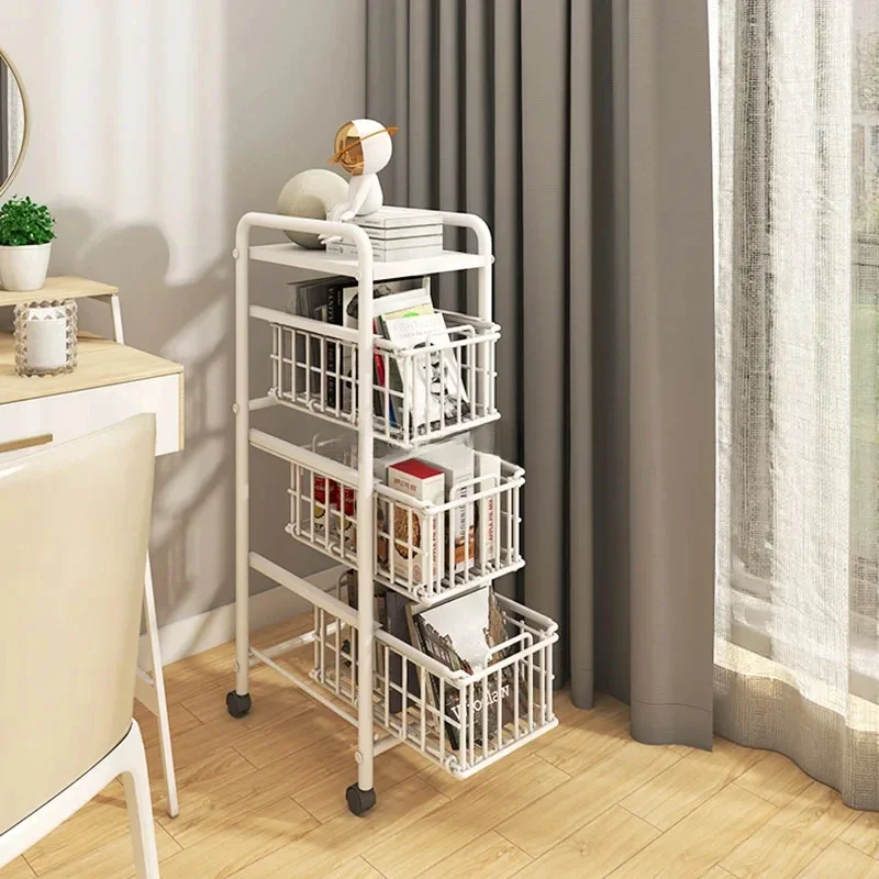 

Drawer Type Kitchen Trolleys Wrought Iron Floor Cart Modern Kitchen Furniture Household Gap Storage Rack Melon and Fruit Rack