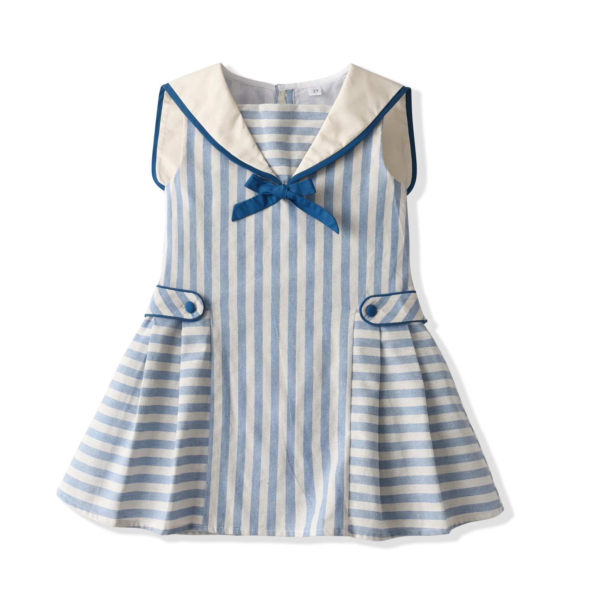 

Clibeso Summer Girl Sleeveless Princess Dress Stripe Sailor Collar Bow Boutique Baby Girls Party First Communion Dresses