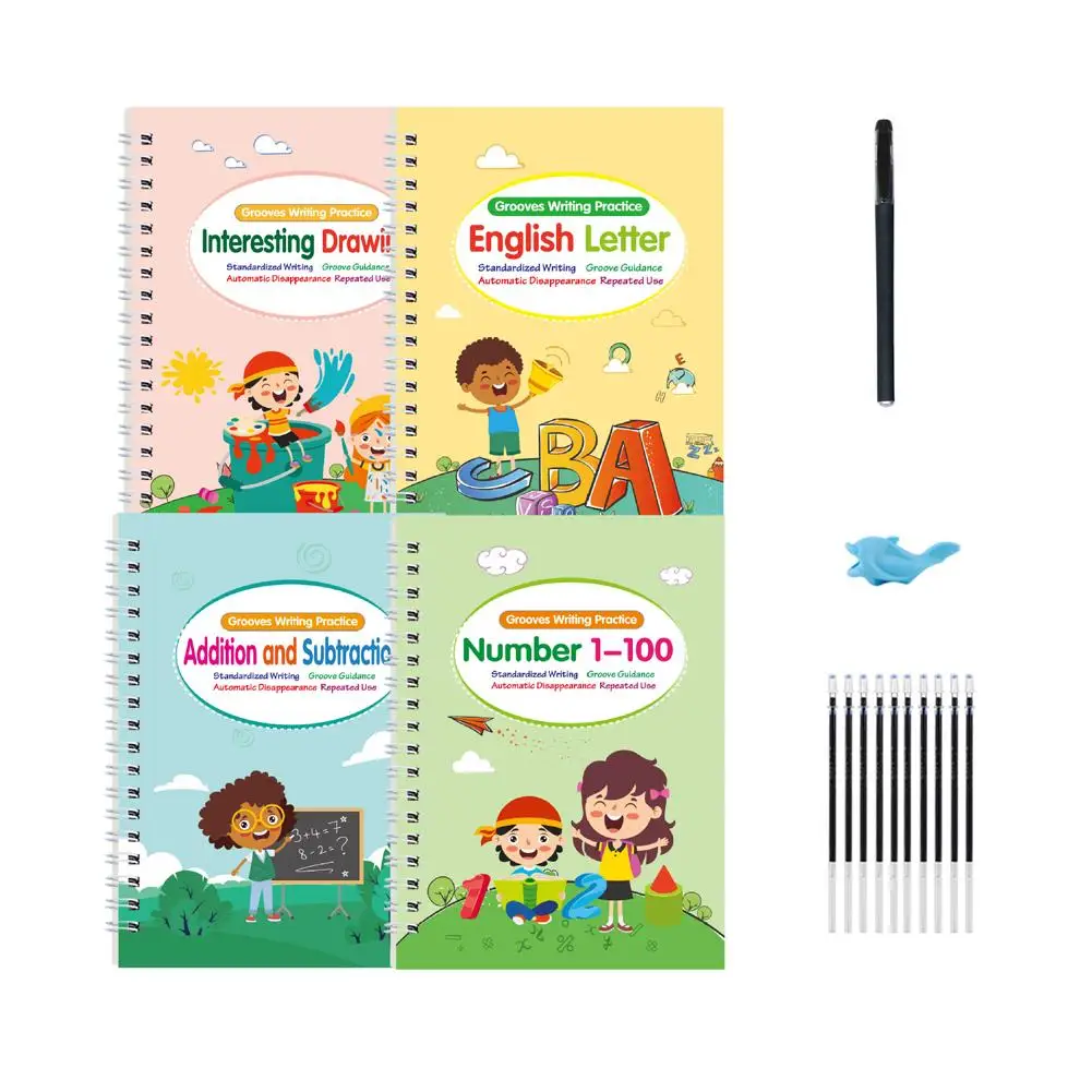 Libro de práctica de caligrafía con ranura para niños, bolígrafo de entrenamiento con control, libro de copia reutilizable, juego educativo para aprendizaje de primera infancia para chico