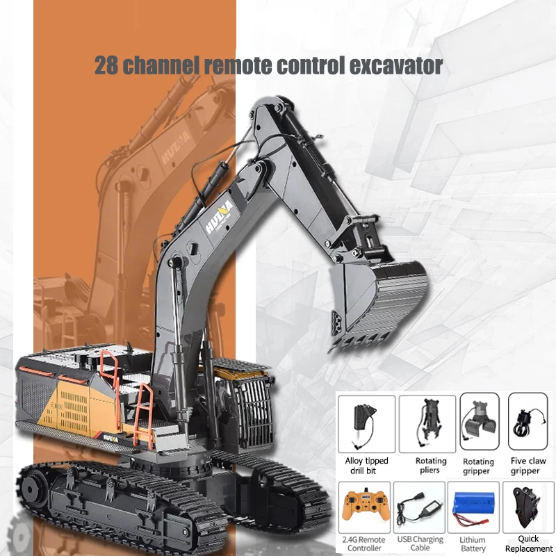 

2026 New Huina 1592 Remote Control Alloy Excavator 28CH Multi functional Electric Engineering Vehicle, Boys' Construction Toy