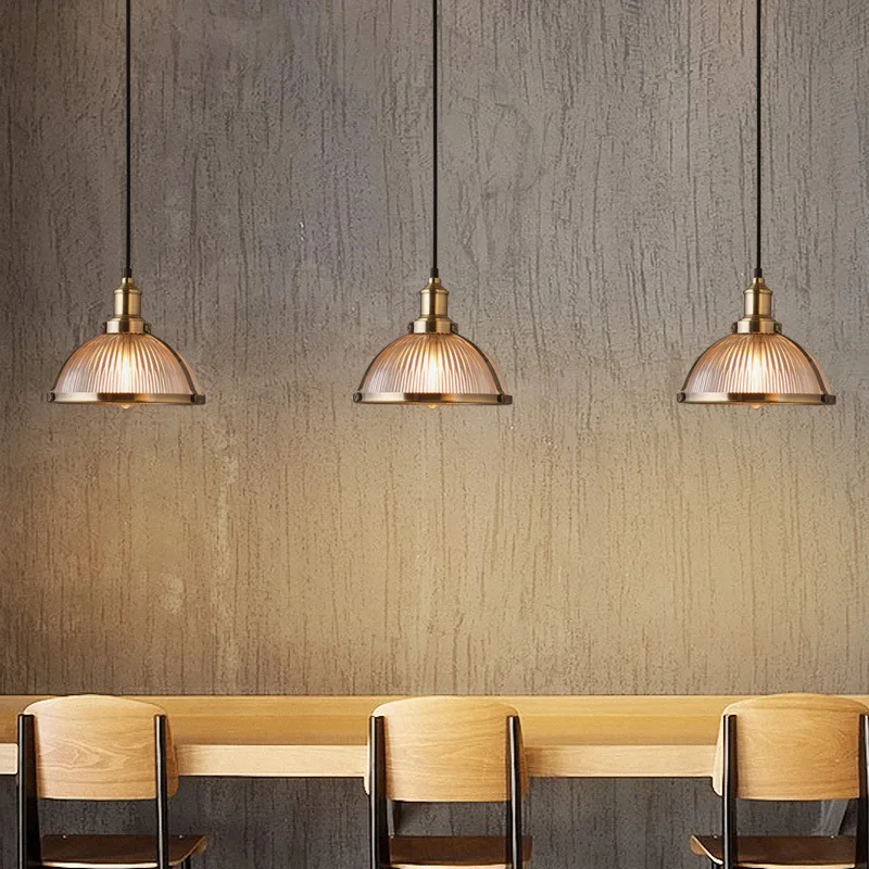 

‌Industrial Loft Pendant Light American Vintage Metal Frame Glass Shade Dining Room Restaurant Lighting E27 Vintage Bulb