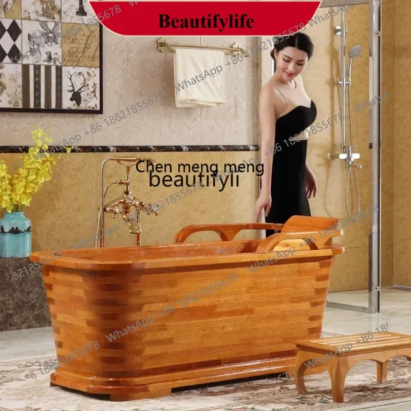 

D178 H Solid Wooden Bucket Beauty Salon Bath Bucket Bath Bucket Adult Bathtub Barrel Thickened Basin Wooden Bathtub