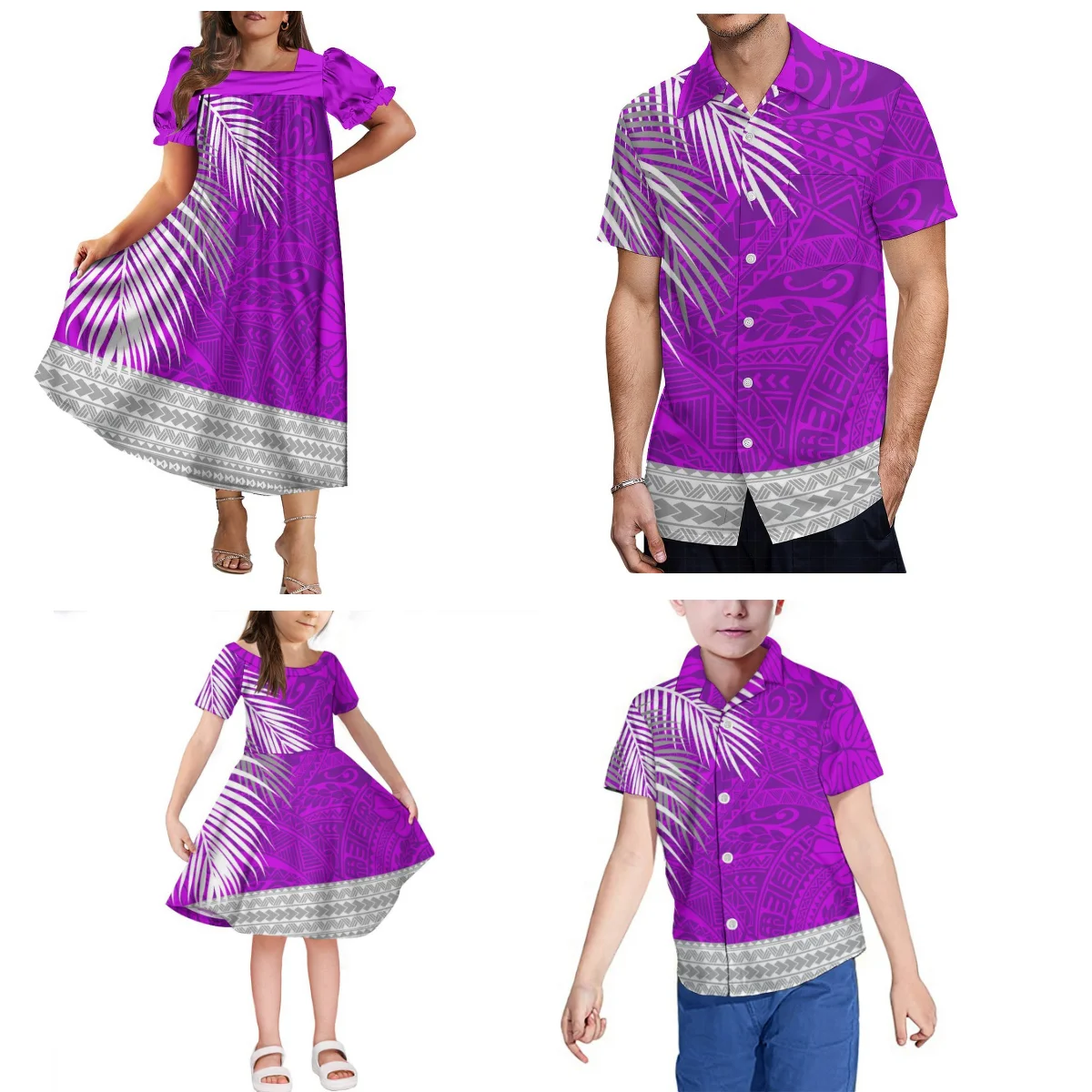 Robe Mumu à encolure carrée pour femmes et hommes, impression d'art personnalisé, robe de soirée familiale samoane, chemise assortie pour enfants, nouveau