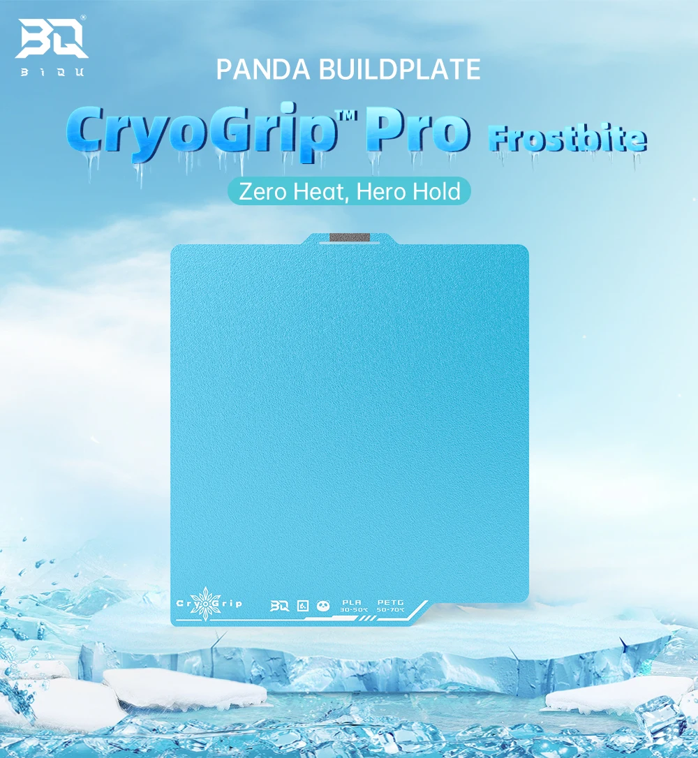 BIQU Panda Build Plate CryoGrip Pro Glacier/Frostbite Spring Steel 2-Sided Textured for BambuLab P1P P1S P2S A1 X1 3D Printer