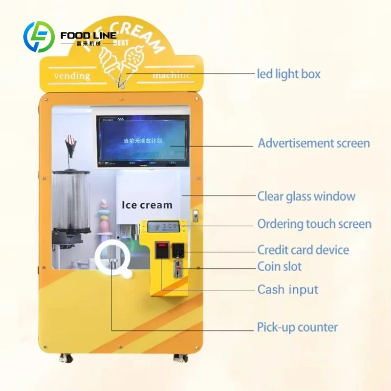 Commercial fully automatic robot hard ice cream machine multi-flavor jam ice cream vending machine wholesale price