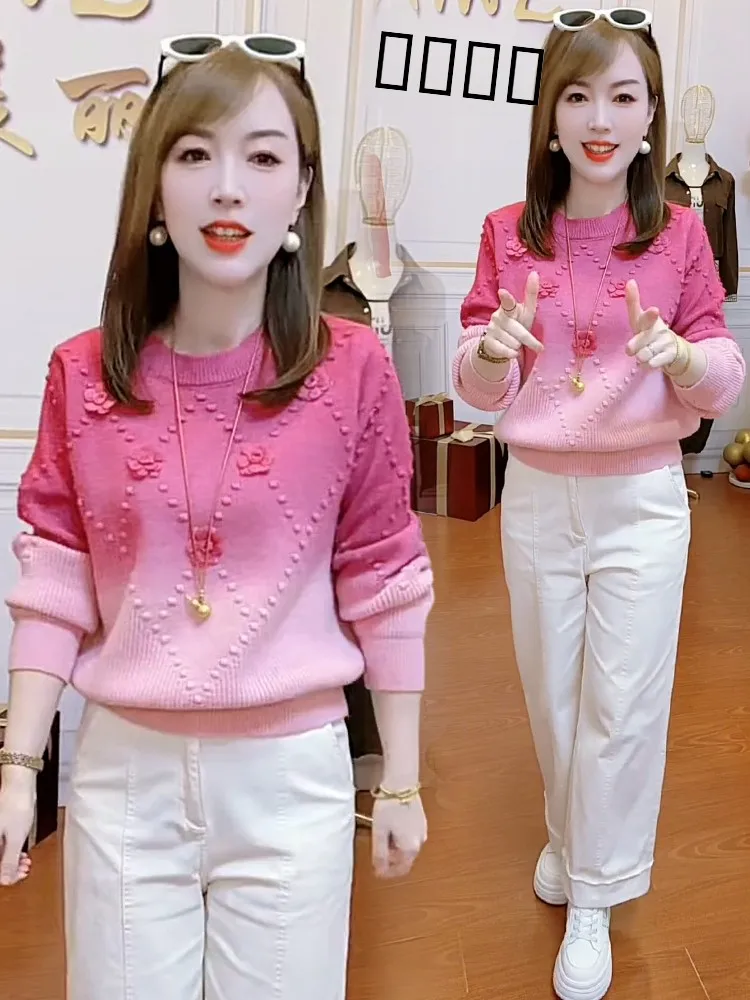 

Женский свободный вязаный свитер, осень-зима, новый Sle adient Color Diamond Weave Lazy Faion Long Sve round Ne Top