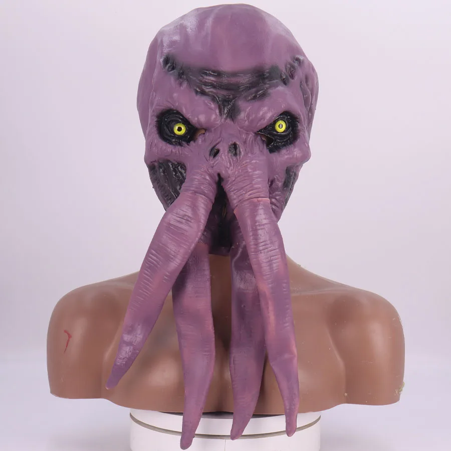 Tentacle purple octopus monster horror mask funny Halloween latex headgear adult makeup ball costume prop