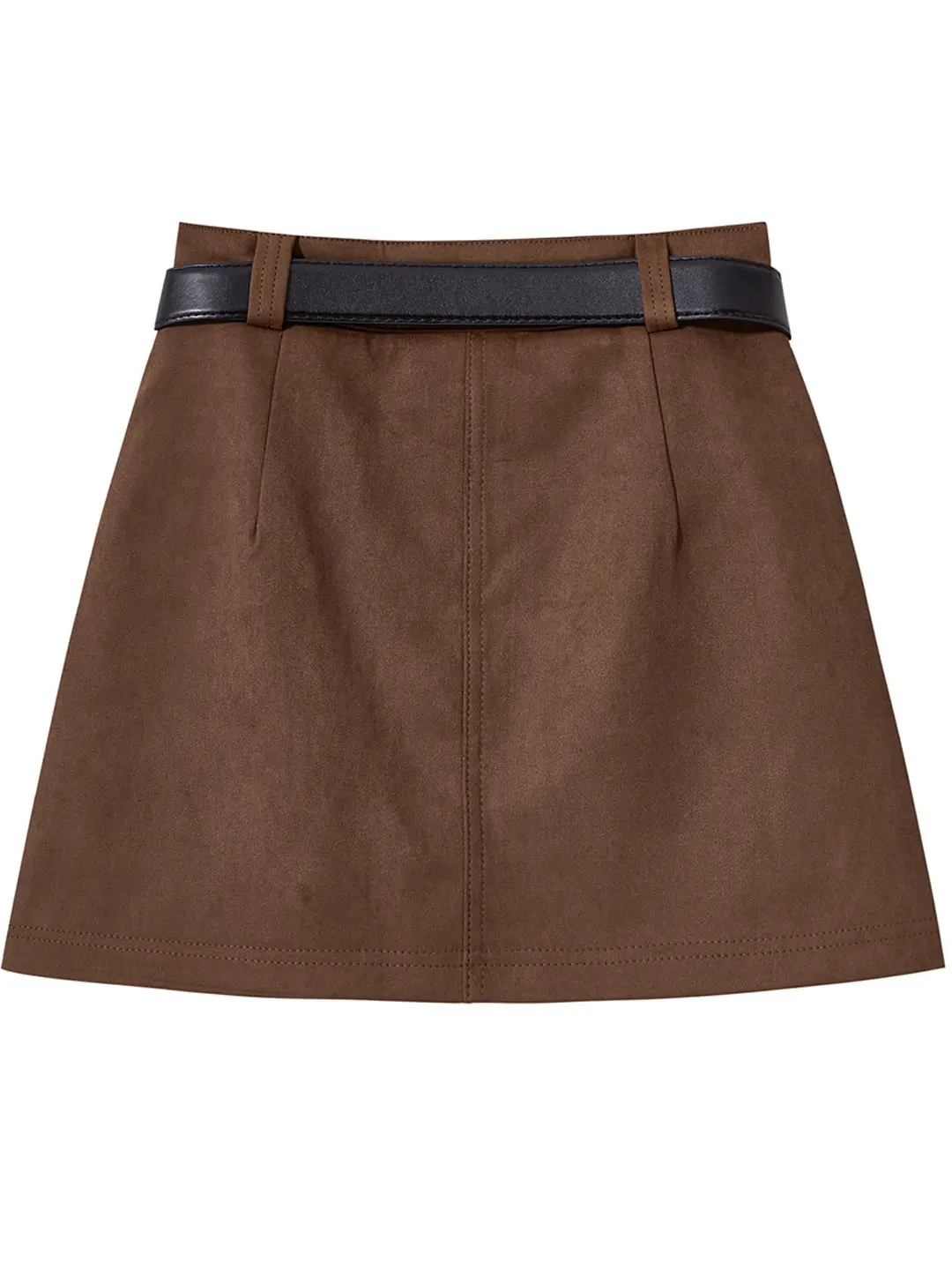 Brown Deer Suede A-Line  Skirt High Waist Women's Early Autumn Small Size Khaki Workwear Leather Skirt Short Skirt