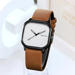 Reloj de pulsera de cuarzo para hombre y mujer, cronógrafo de negocios con esfera cuadrada Simple, de cuero PU