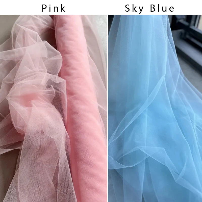 Hot Sale Soft Tulle Fabric Wedding Celebration Pink Blue Yellow Mesh Chair Back Yarn Encryption Gauze Curtain Clothing Material