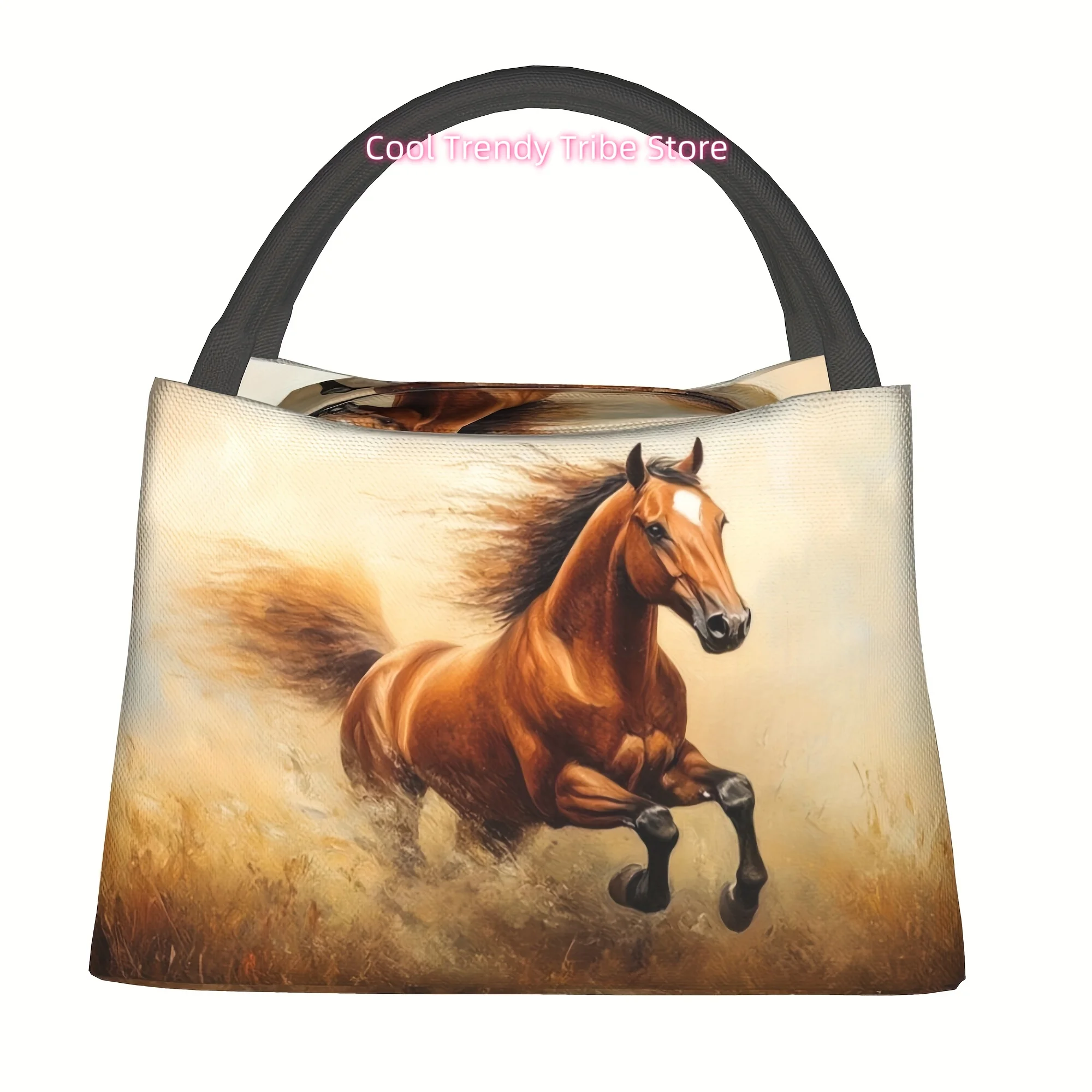 1pc of reusable portable cooler bag with a running horse design, perfect for camping, picnics, and the beach. Ideal for home, re