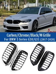 Dla BMW serii 5 G30 G31 M5 Przedni zderzak Kratka M-Performance Facelift Carbon Look M Chrom Grill Czarny 2018 2019 2020