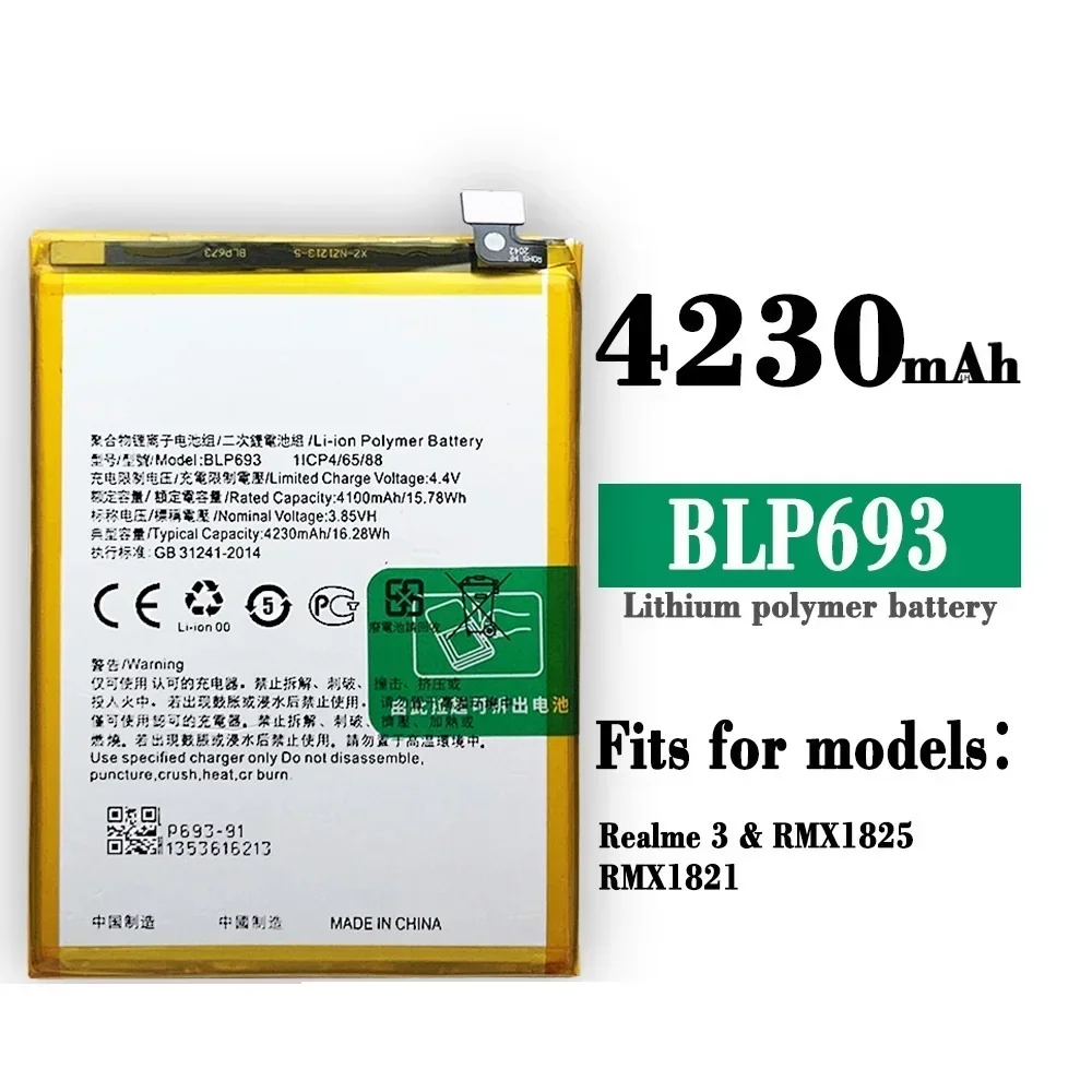 New 4230mAh BLP693 Mobile Phone Battery For Realme 3 3i RMX1825 RMX1821 RMX1827 + FREE TOOLS