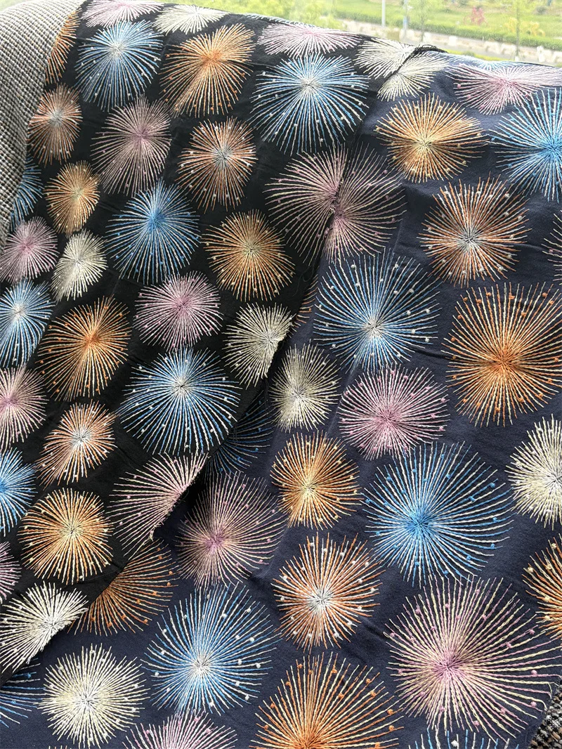 

High-quality colorful flowers embroidery linen-cotton fabric for clothing, bags, journals, and cushion embroidery fabric