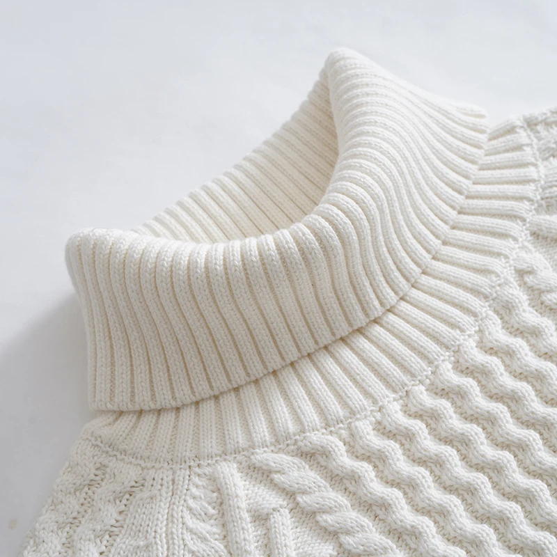 Cotton Thickened Cable-Knit Turtleneck Sweater Women's Bag Hip Mid-Length Pullover Sweater Loose