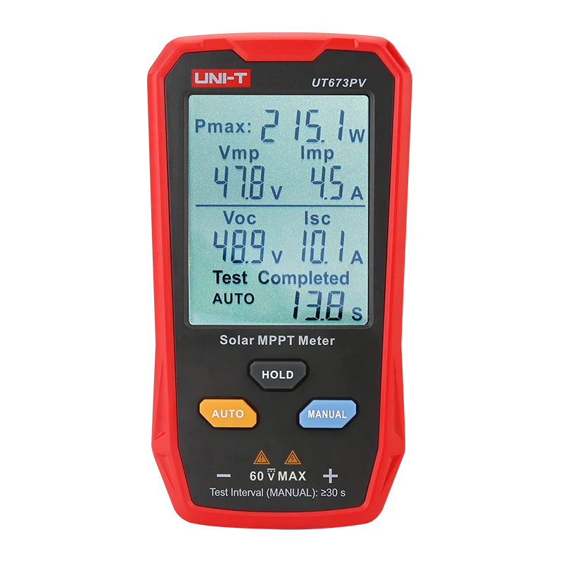 

UNI-T UT673PV Solor MPPT Meter Photovoltaic Maximum Power Tester Peak Open Circuit Voltage Short Circuit Current Pmax Lmp Test