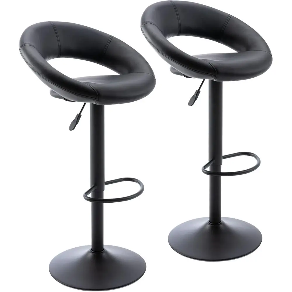Black PU Leather Swivel Bar Stools with Hollow Back, Airlift Counter Height Chairs for Kitchen Dining, Set of 2