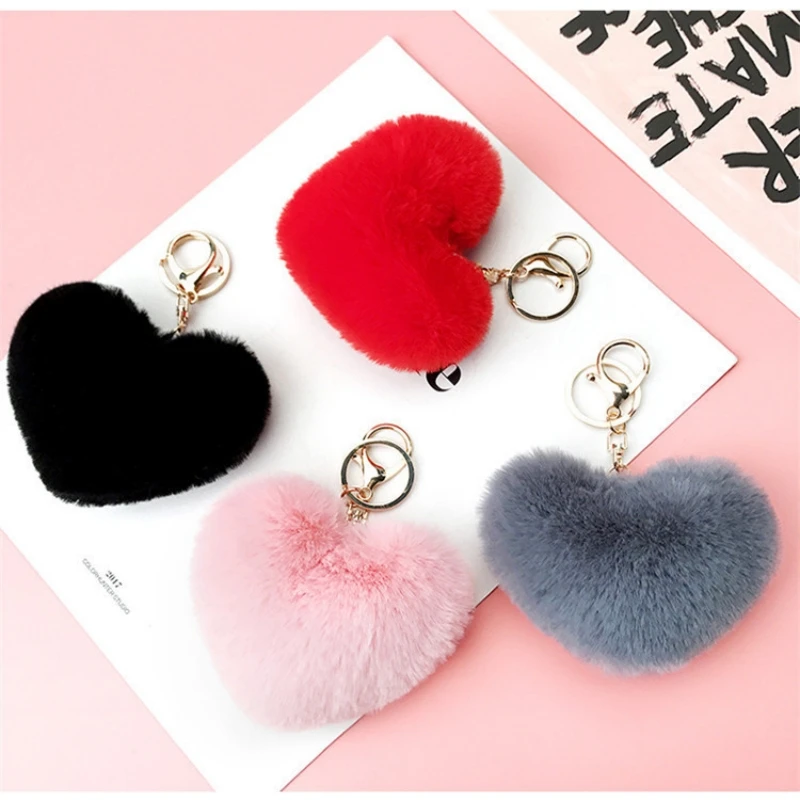 Imitation Rex Rabbit Hair Plush Pendant with Peach Heart Keychain Pendant Accessories Love Hair Ball Bag Key Hang