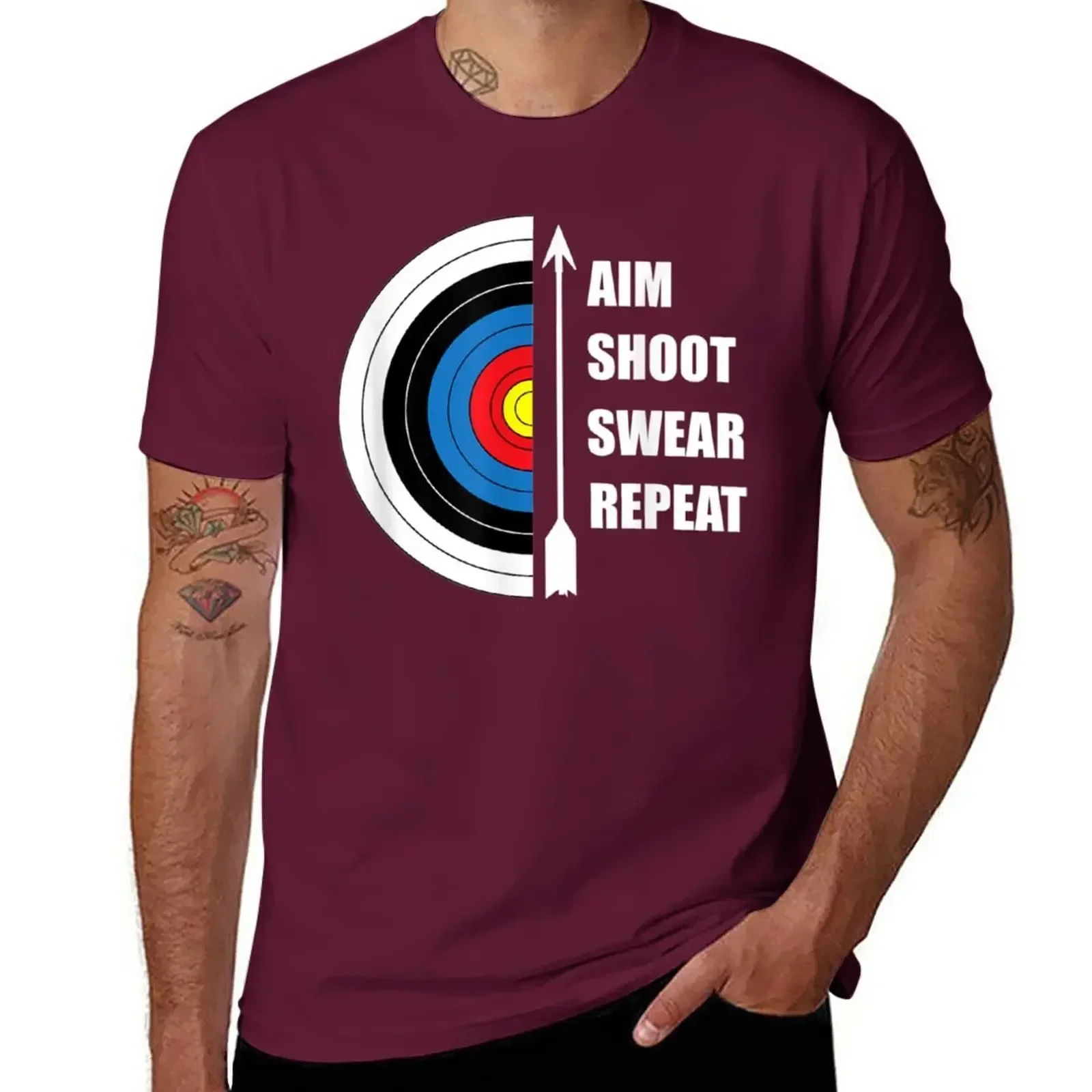 Summer clothes plain t shirts men oversized graphic Archery Aim Shoot Swear Repeat Target Arrow Funny T-Shirt boys whites style