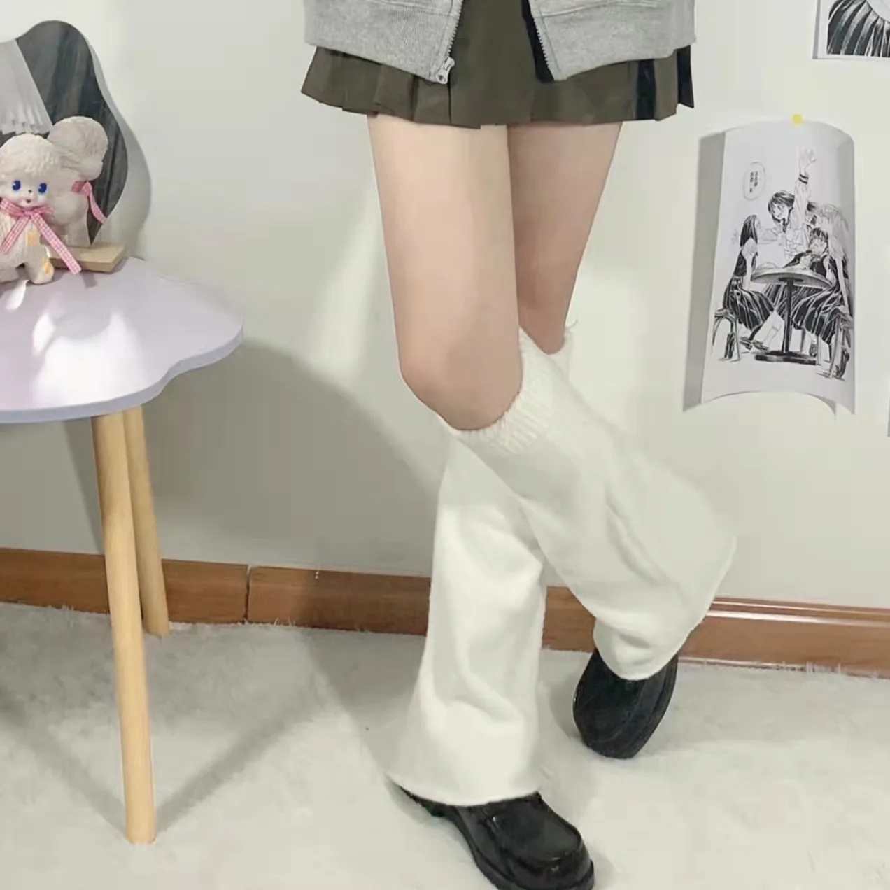 JK Flared Leg Warmer Women Knitted Alt Aesthetic Slouch Stacked Leg Socks Street Snap Grunge Boot Cuff Y2k Mid Calf Leg Covers
