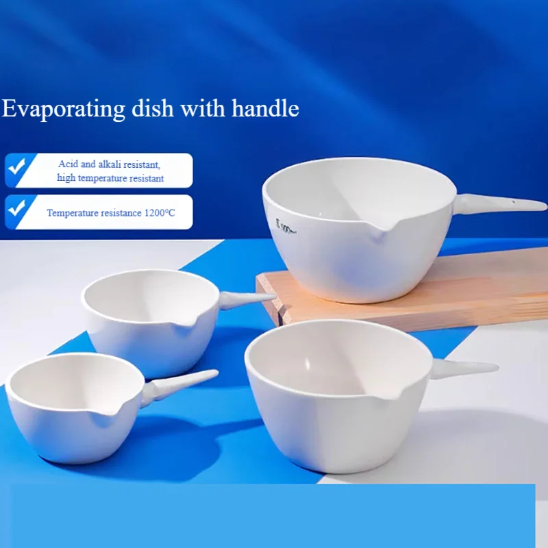Flat bottom evaporating dish with handle, high temperature resistant 1200° acid and alkali ceramic evaporating dish