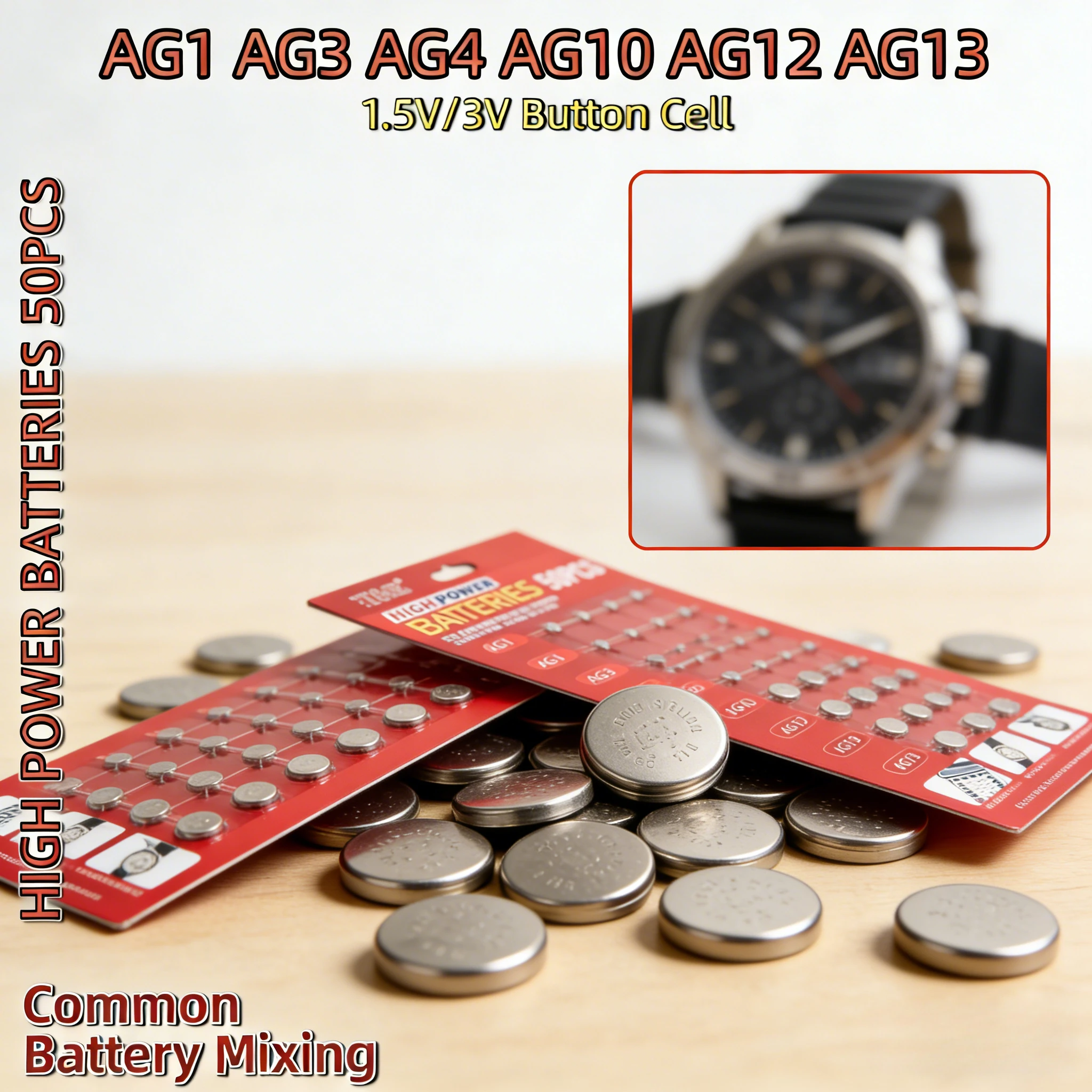 

Button Battery 50Pcs AG1 AG3 AG4 AG5 AG12 AG13 1.5V High Capacity for Remote Watch Toys Card Durable Energy Coin Cells Bulk