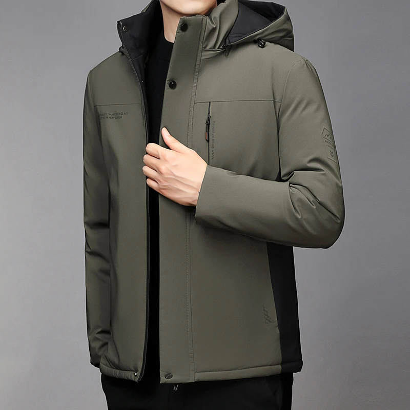 Odzież wierzchnia męska Zimowa parka męska Wiatroodporna kurtka Parki Codzienna, pogrubiona kurtka z odpinanym kapturem Możliwość odklejenia czapki