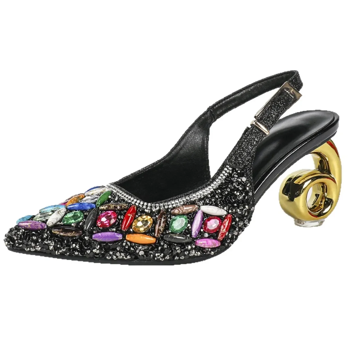 Women Plus Size Rhinestone Pointed Toe High Heel Sandals Spiral Heel Ankle Strap Sexy Party Wedding Dress Shoes Wide Width