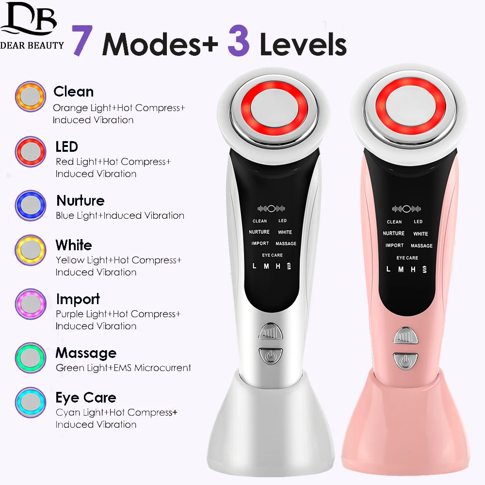 新型7in1美顔器 EMSマイクロカレント フェイシャルマッサージャー 振動 温熱 LEDライトセラピー 肌引き締め 美容機器